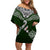 Custom Aotearoa New Zealand Off Shoulder Short Dress Silver Fern and Matau with Maori Tribal Green Style LT03 Women Green - Polynesian Pride