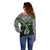 Custom Aotearoa New Zealand Off Shoulder Sweater Silver Fern and Matau with Maori Tribal Green Style LT03 - Polynesian Pride