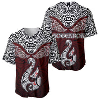 Aotearoa New Zealand Baseball Jersey Silver Fern and Matau with Maori Tribal Red Style LT03 - Polynesian Pride
