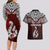 Aotearoa New Zealand Couples Matching Long Sleeve Bodycon Dress and Hawaiian Shirt Silver Fern and Matau with Maori Tribal Red Style LT03 - Polynesian Pride