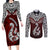 Aotearoa New Zealand Couples Matching Long Sleeve Bodycon Dress and Long Sleeve Button Shirts Silver Fern and Matau with Maori Tribal Red Style LT03 Red - Polynesian Pride