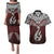 Aotearoa New Zealand Couples Matching Puletasi Dress and Hawaiian Shirt Silver Fern and Matau with Maori Tribal Red Style LT03 Red - Polynesian Pride