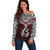 Aotearoa New Zealand Off Shoulder Sweater Silver Fern and Matau with Maori Tribal Red Style LT03 Women Red - Polynesian Pride