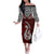 Aotearoa New Zealand Off The Shoulder Long Sleeve Dress Silver Fern and Matau with Maori Tribal Red Style LT03 Women Red - Polynesian Pride