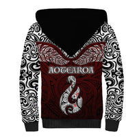 Aotearoa New Zealand Sherpa Hoodie Silver Fern and Matau with Maori Tribal Red Style LT03 - Polynesian Pride