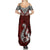 Aotearoa New Zealand Summer Maxi Dress Silver Fern and Matau with Maori Tribal Red Style LT03 - Polynesian Pride