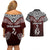 Custom Aotearoa New Zealand Couples Matching Off Shoulder Short Dress and Hawaiian Shirt Silver Fern and Matau with Maori Tribal Red Style LT03 - Polynesian Pride