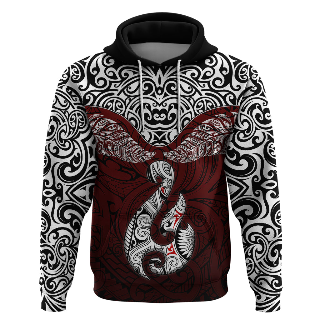 Custom Aotearoa New Zealand Hoodie Silver Fern and Matau with Maori Tribal Red Style LT03 Pullover Hoodie Red - Polynesian Pride