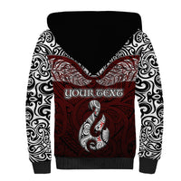Custom Aotearoa New Zealand Sherpa Hoodie Silver Fern and Matau with Maori Tribal Red Style LT03 - Polynesian Pride