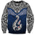 Aotearoa New Zealand Sweatshirt Silver Fern and Matau with Maori Tribal Blue Style LT03 Unisex Blue - Polynesian Pride