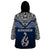 Aotearoa New Zealand Wearable Blanket Hoodie Silver Fern and Matau with Maori Tribal Blue Style LT03 - Polynesian Pride