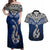 Custom Aotearoa New Zealand Couples Matching Off Shoulder Maxi Dress and Hawaiian Shirt Silver Fern and Matau with Maori Tribal Blue Style LT03 Blue - Polynesian Pride