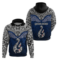 Custom Aotearoa New Zealand Hoodie Silver Fern and Matau with Maori Tribal Blue Style LT03 - Polynesian Pride