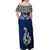 Custom Aotearoa New Zealand Off Shoulder Maxi Dress Silver Fern and Matau with Maori Tribal Blue Style LT03 - Polynesian Pride