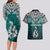 Aotearoa New Zealand Couples Matching Long Sleeve Bodycon Dress and Hawaiian Shirt Silver Fern and Matau with Maori Tribal Turquoise Style LT03 - Polynesian Pride