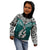 Aotearoa New Zealand Kid Hoodie Silver Fern and Matau with Maori Tribal Turquoise Style LT03 - Polynesian Pride