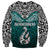 Aotearoa New Zealand Sweatshirt Silver Fern and Matau with Maori Tribal Turquoise Style LT03 - Polynesian Pride