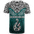 Aotearoa New Zealand T Shirt Silver Fern and Matau with Maori Tribal Turquoise Style LT03 - Polynesian Pride