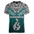 Aotearoa New Zealand Women V Neck T Shirt Silver Fern and Matau with Maori Tribal Turquoise Style LT03 - Polynesian Pride