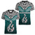 Aotearoa New Zealand Women V Neck T Shirt Silver Fern and Matau with Maori Tribal Turquoise Style LT03 - Polynesian Pride