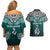 Custom Aotearoa New Zealand Couples Matching Off Shoulder Short Dress and Hawaiian Shirt Silver Fern and Matau with Maori Tribal Turquoise Style LT03 - Polynesian Pride