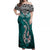 Custom Aotearoa New Zealand Off Shoulder Maxi Dress Silver Fern and Matau with Maori Tribal Turquoise Style LT03 Women Turquoise - Polynesian Pride