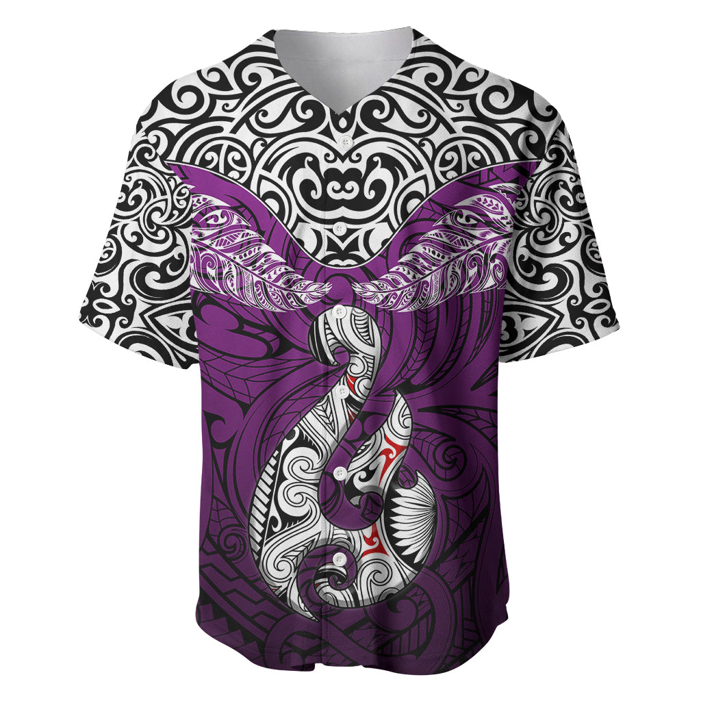 Aotearoa New Zealand Baseball Jersey Silver Fern and Matau with Maori Tribal Pink Style LT03 Pink - Polynesian Pride