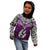 Aotearoa New Zealand Kid Hoodie Silver Fern and Matau with Maori Tribal Pink Style LT03 - Polynesian Pride