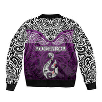 Aotearoa New Zealand Sleeve Zip Bomber Jacket Silver Fern and Matau with Maori Tribal Pink Style LT03 - Polynesian Pride