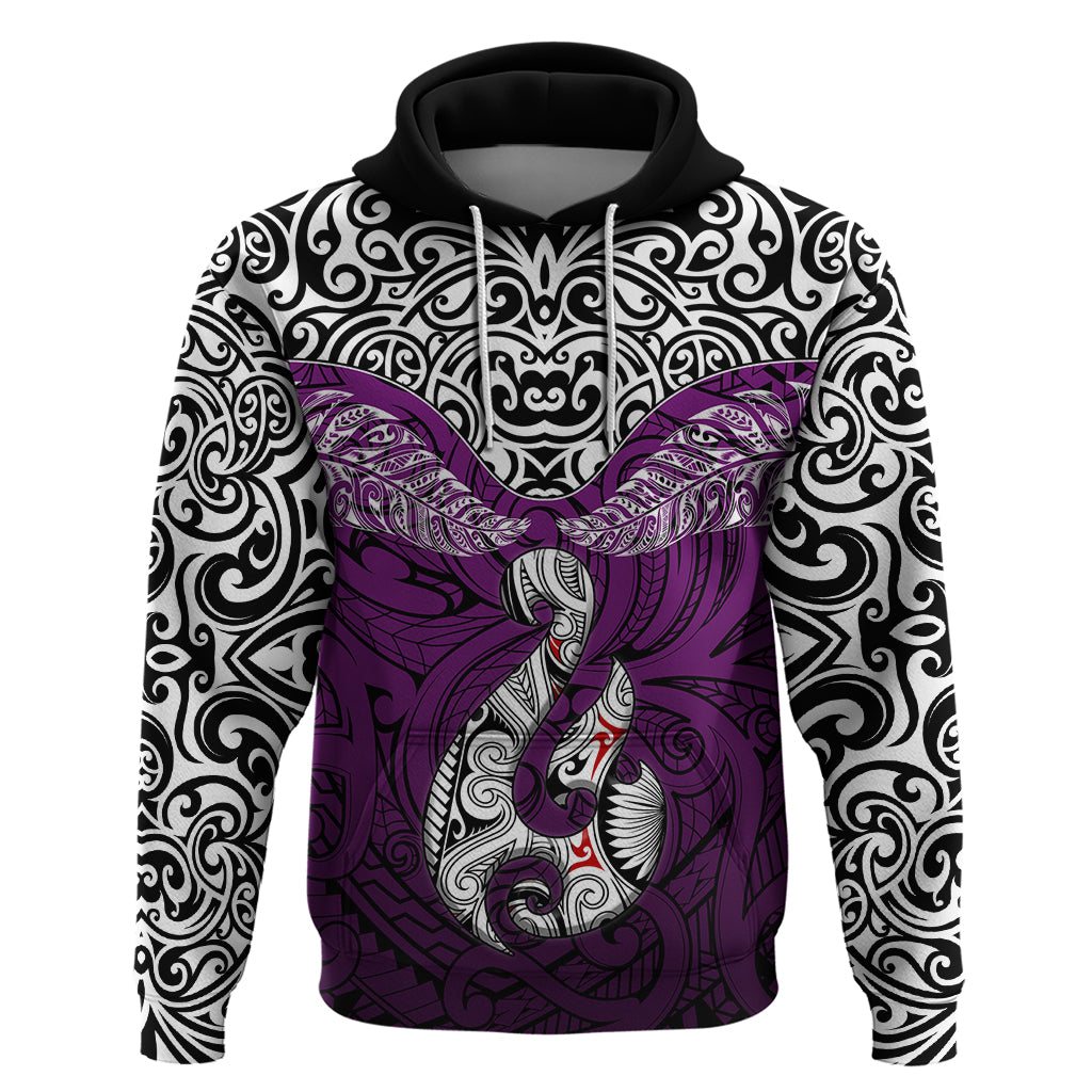 Custom Aotearoa New Zealand Hoodie Silver Fern and Matau with Maori Tribal Pink Style LT03 Pullover Hoodie Pink - Polynesian Pride