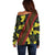 Samoan Culture Off Shoulder Sweater Hibiscus and Ula Fala with Tapa Pattern Black Color