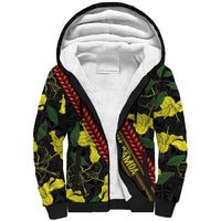 Samoan Culture Sherpa Hoodie Hibiscus and Ula Fala with Tapa Pattern Black Color