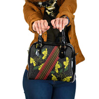 Samoan Culture Shoulder Handbag Hibiscus and Ula Fala with Tapa Pattern Black Color LT03 One Size Black - Polynesian Pride