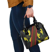 Samoan Culture Shoulder Handbag Hibiscus and Ula Fala with Tapa Pattern Black Color LT03 - Polynesian Pride