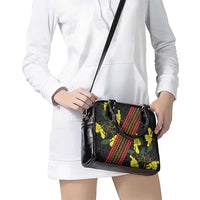 Samoan Culture Shoulder Handbag Hibiscus and Ula Fala with Tapa Pattern Black Color LT03 - Polynesian Pride