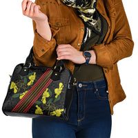 Samoan Culture Shoulder Handbag Hibiscus and Ula Fala with Tapa Pattern Black Color LT03 - Polynesian Pride