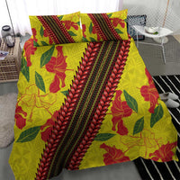 Samoan Culture Bedding Set Hibiscus and Ula Fala with Tapa Pattern Yellow Color