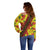 Samoan Culture Off Shoulder Sweater Hibiscus and Ula Fala with Tapa Pattern YellowColor