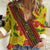 Samoan Culture Women Casual Shirt Hibiscus and Ula Fala with Tapa Pattern YellowColor