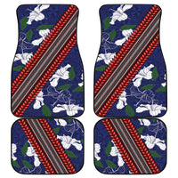Samoan Culture Car Mats Hibiscus and Ula Fala with Tapa Pattern Blue Color