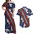 Samoan Culture Couples Matching Off Shoulder Maxi Dress and Hawaiian Shirt Hibiscus and Ula Fala with Tapa Pattern Blue Color