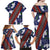 Samoan Culture Family Matching Off Shoulder Maxi Dress and Hawaiian Shirt Hibiscus and Ula Fala with Tapa Pattern Blue Color