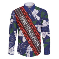 Samoan Culture Family Matching Off Shoulder Maxi Dress and Hawaiian Shirt Hibiscus and Ula Fala with Tapa Pattern Blue Color