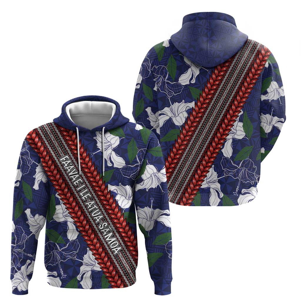 Samoan Culture Zip Hoodie Hibiscus and Ula Fala with Tapa Pattern Blue Color