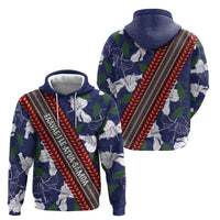 Samoan Culture Zip Hoodie Hibiscus and Ula Fala with Tapa Pattern Blue Color