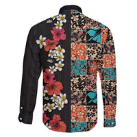 Hawaiian Hibiscus and Tropical Leaves Family Matching Summer Maxi Dress and Hawaiian Shirt Patchwork Grunge Abstract Vintage Style