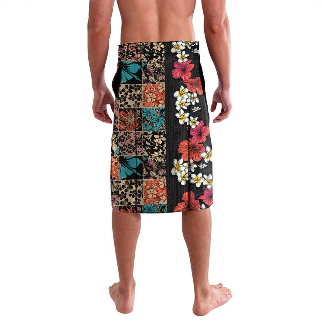 Hawaiian Hibiscus and Tropical Leaves Lavalava Patchwork Grunge Abstract Vintage Style