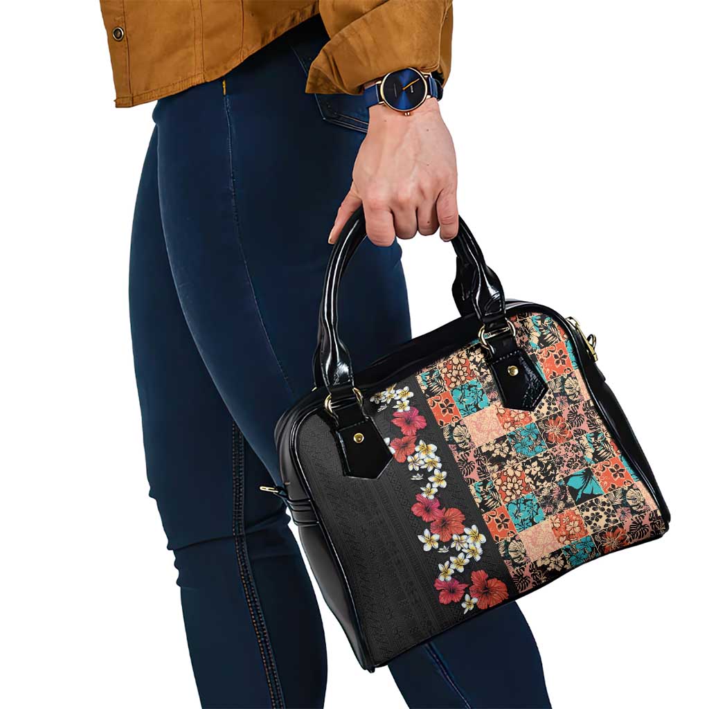 Hawaiian Hibiscus and Tropical Leaves Shoulder Handbag Patchwork Grunge Abstract Vintage Style LT03 - Polynesian Pride