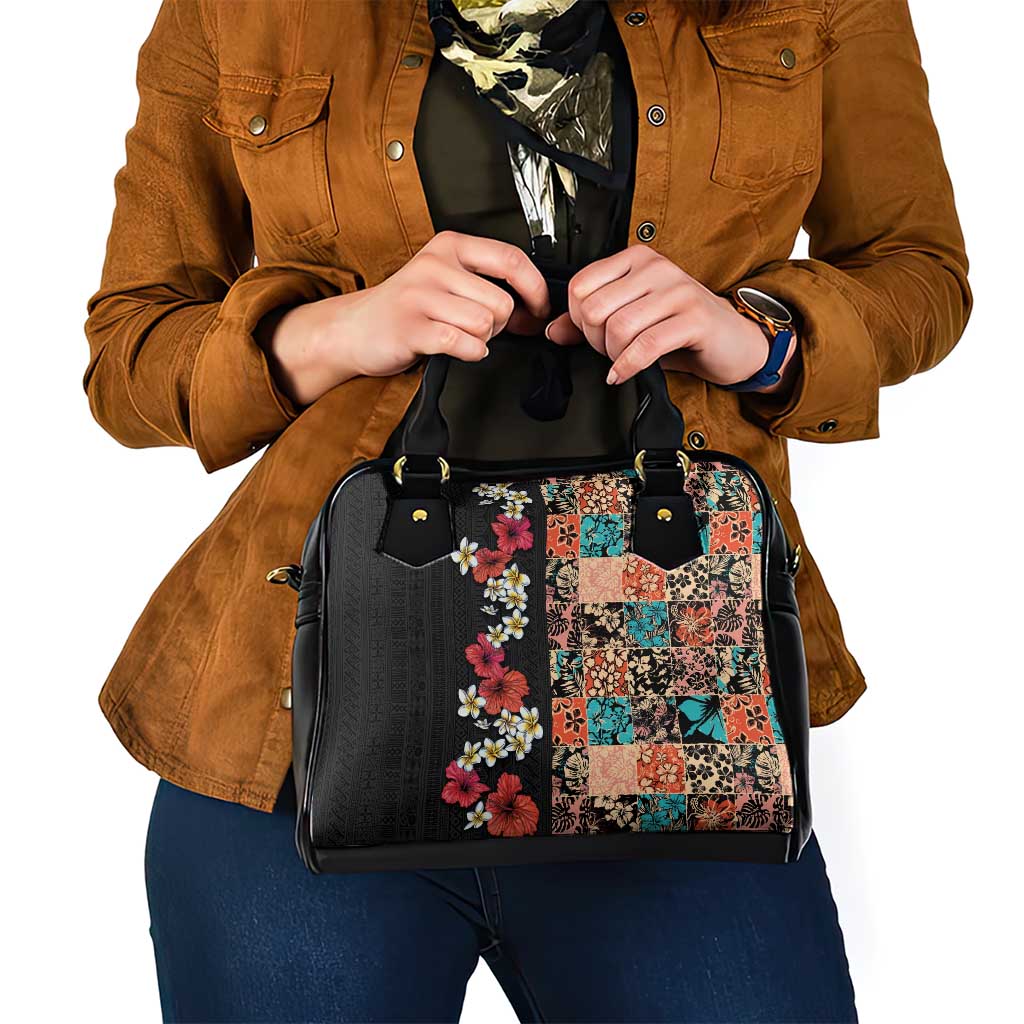 Hawaiian Hibiscus and Tropical Leaves Shoulder Handbag Patchwork Grunge Abstract Vintage Style LT03 - Polynesian Pride