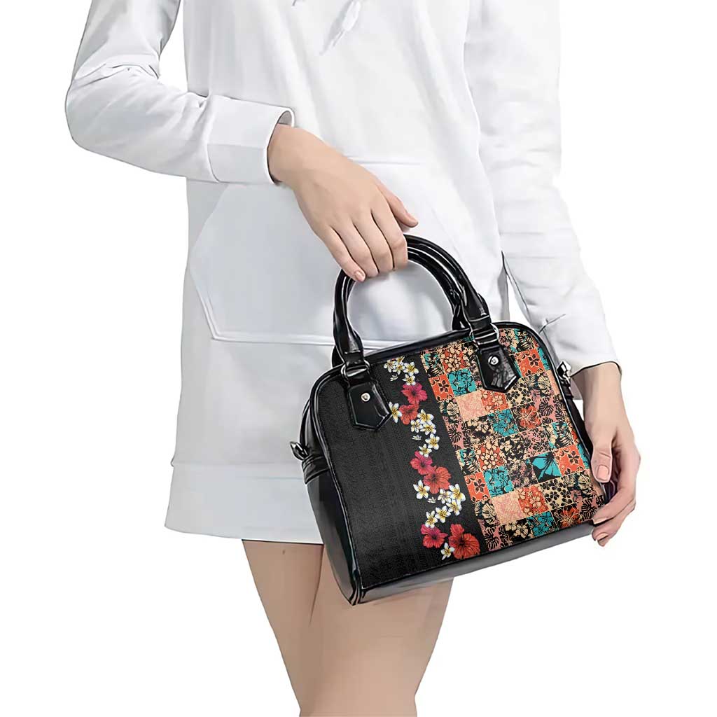 Hawaiian Hibiscus and Tropical Leaves Shoulder Handbag Patchwork Grunge Abstract Vintage Style LT03 - Polynesian Pride